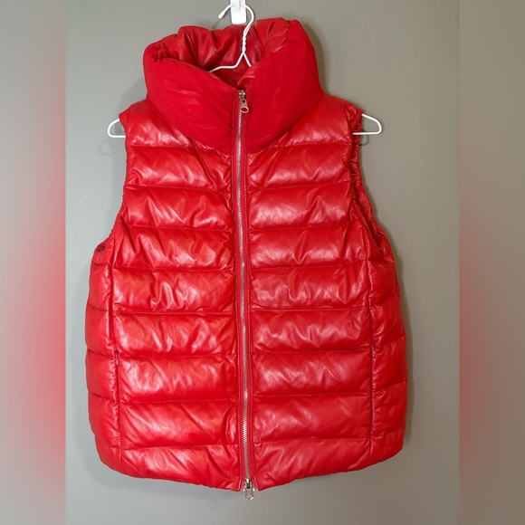 Nolito Italy size M Leather Red Puffer Vest, full front zip with pockets - Picture 9 of 9